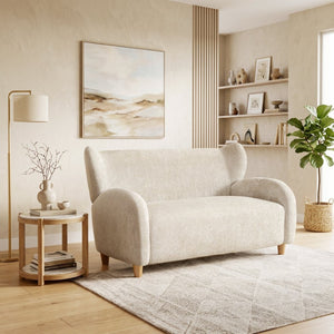 English Elm Nordic Curved Loveseat Chenille Upholstered Sculptural Sofa for Living Room Leisure Seating Camel W2901P517652