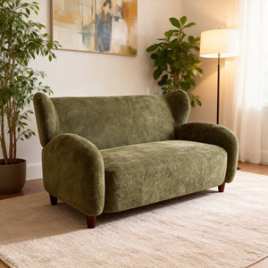 English Elm Nordic Curved Loveseat Chenille Upholstered Sculptural Sofa for Living Room Leisure Seating Olive Green W2901P517653