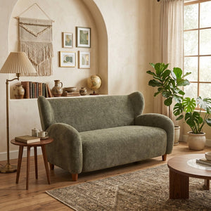 English Elm Nordic Curved Loveseat Chenille Upholstered Sculptural Sofa for Living Room Leisure Seating Olive Green W2901P517653
