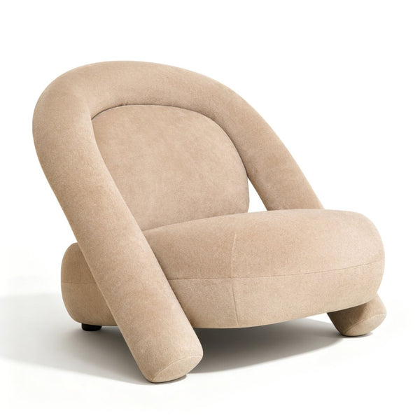 English Elm Lounge Club Chair Armless Velvet Upholstered Accent Seat for Reading Nooks and Home Offices Beige Coffee W2901P517655
