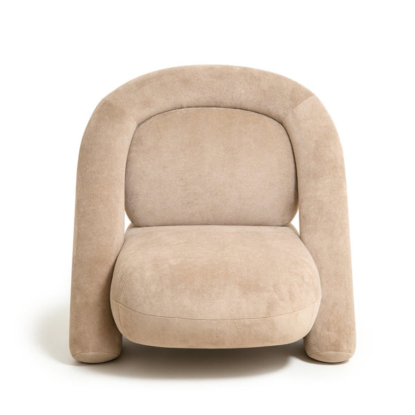 English Elm Lounge Club Chair Armless Velvet Upholstered Accent Seat for Reading Nooks and Home Offices Beige Coffee W2901P517655
