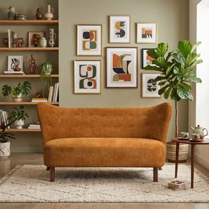 English Elm Nordic Chenille Loveseat Button Tufted Curved Back Armless Sculptural Living Room Sofa Caramel W2901P557553