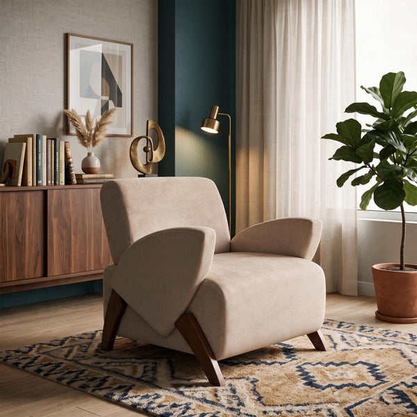 English Elm Lounge Chair Velvet Accent Seat with Birch Legs for Modern Living and Reading Spaces W2901P557567