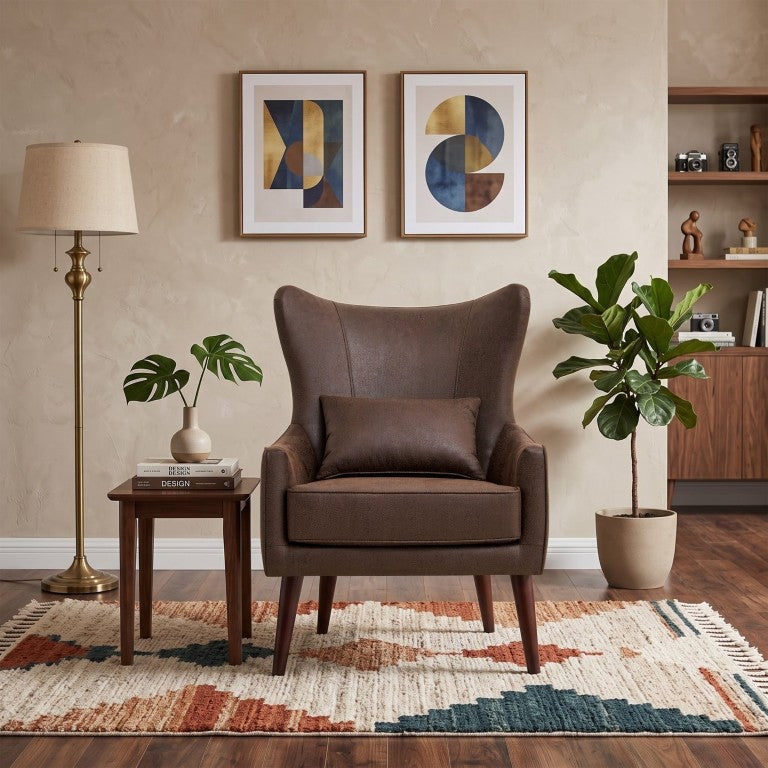 English Elm Suede Leisure Chair with Gold Foil Embossed Relief Pattern for Office or Study Room W2901P557757
