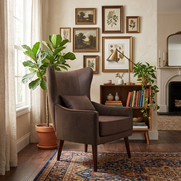 English Elm Suede Leisure Chair with Gold Foil Embossed Relief Pattern for Office or Study Room W2901P557757