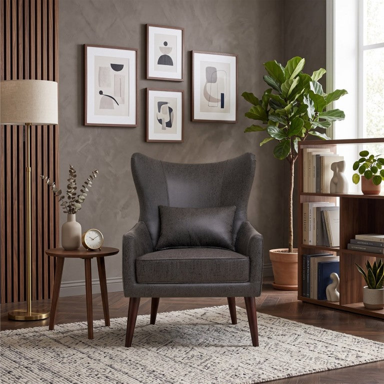 English Elm Suede Leisure Chair with Gold Foil Embossed Relief and Ergonomic Curved Back for Study W2901P557758