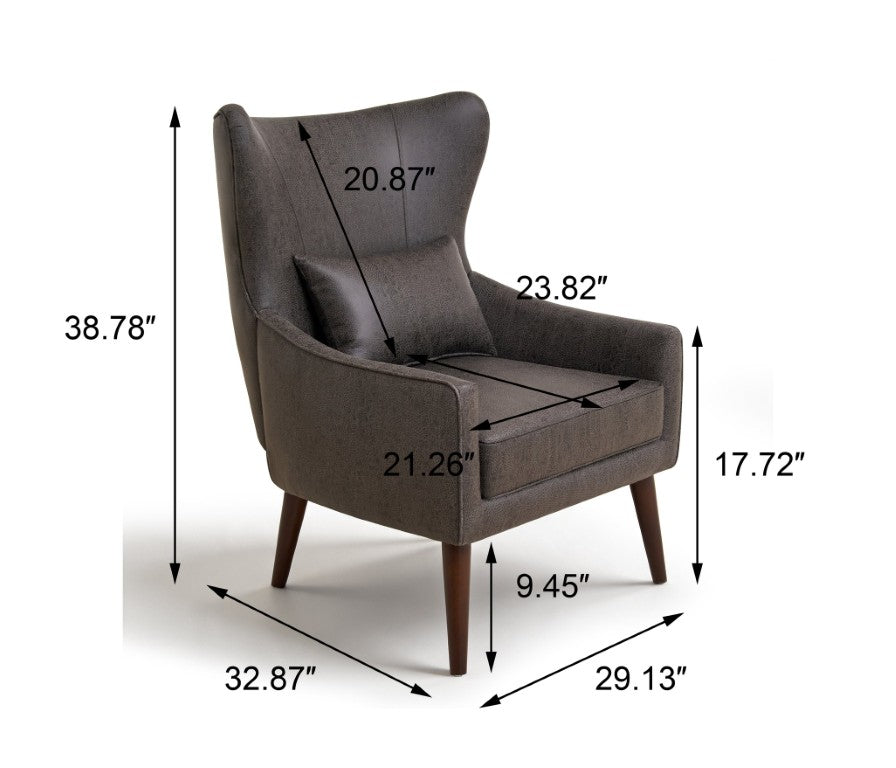 English Elm Suede Leisure Chair with Gold Foil Embossed Relief and Ergonomic Curved Back for Study W2901P557758
