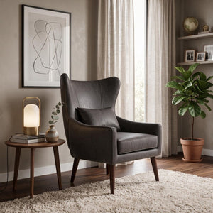 English Elm Suede Leisure Chair with Gold Foil Embossed Relief and Ergonomic Curved Back for Study W2901P557758