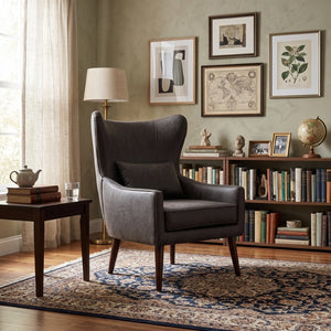 English Elm Suede Leisure Chair with Gold Foil Embossed Relief and Ergonomic Curved Back for Study W2901P557758