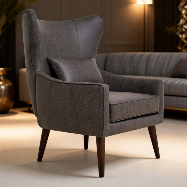 English Elm Suede Leisure Chair with Gold Foil Embossed Relief and Ergonomic Curved Back for Study W2901P557758