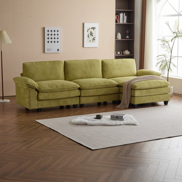 English Elm L Shaped Modular Sectional Sofa Corduroy Upholstered with Sturdy Wood Metal Frame W2911P222842