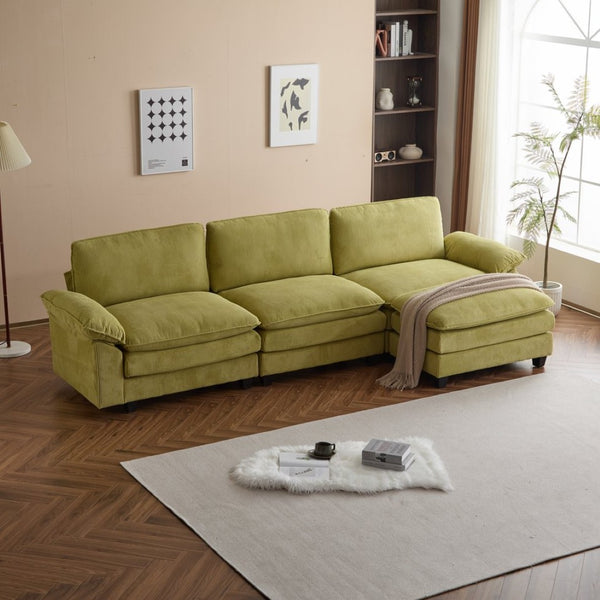 English Elm L Shaped Modular Sectional Sofa Corduroy Upholstered with Sturdy Wood Metal Frame W2911P222842