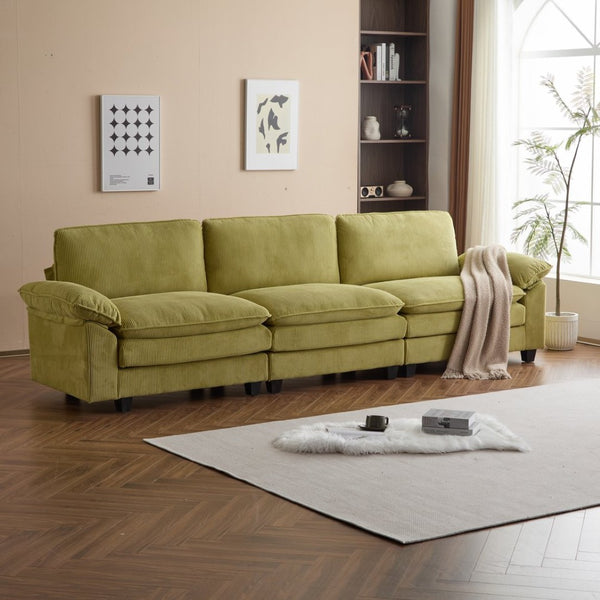 English Elm L Shaped Modular Sectional Sofa Corduroy Upholstered with Sturdy Wood Metal Frame W2911P222842