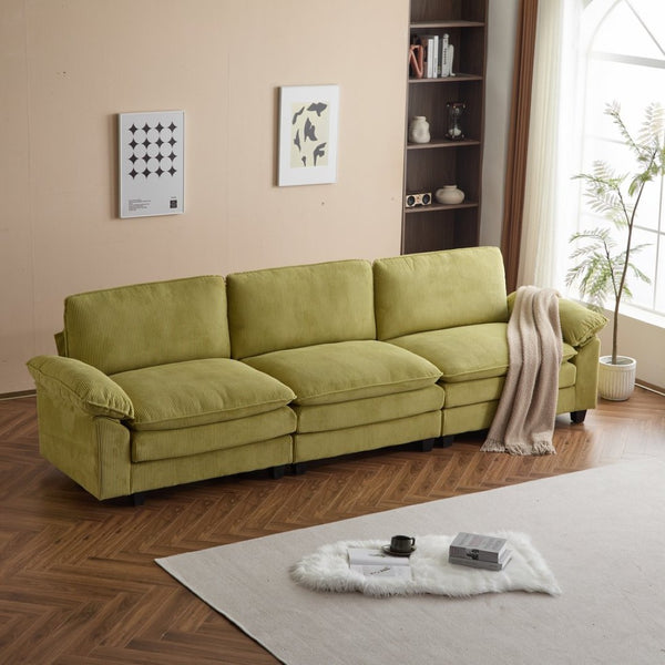 English Elm L Shaped Modular Sectional Sofa Corduroy Upholstered with Sturdy Wood Metal Frame W2911P222842