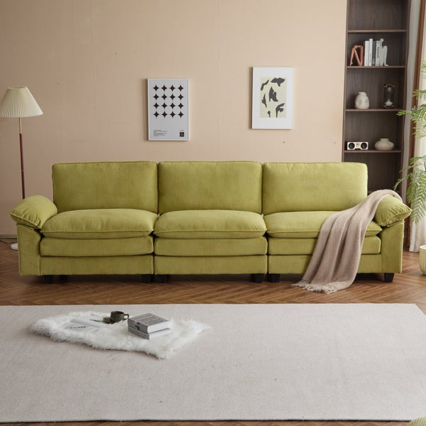 English Elm L Shaped Modular Sectional Sofa Corduroy Upholstered with Sturdy Wood Metal Frame W2911P222842