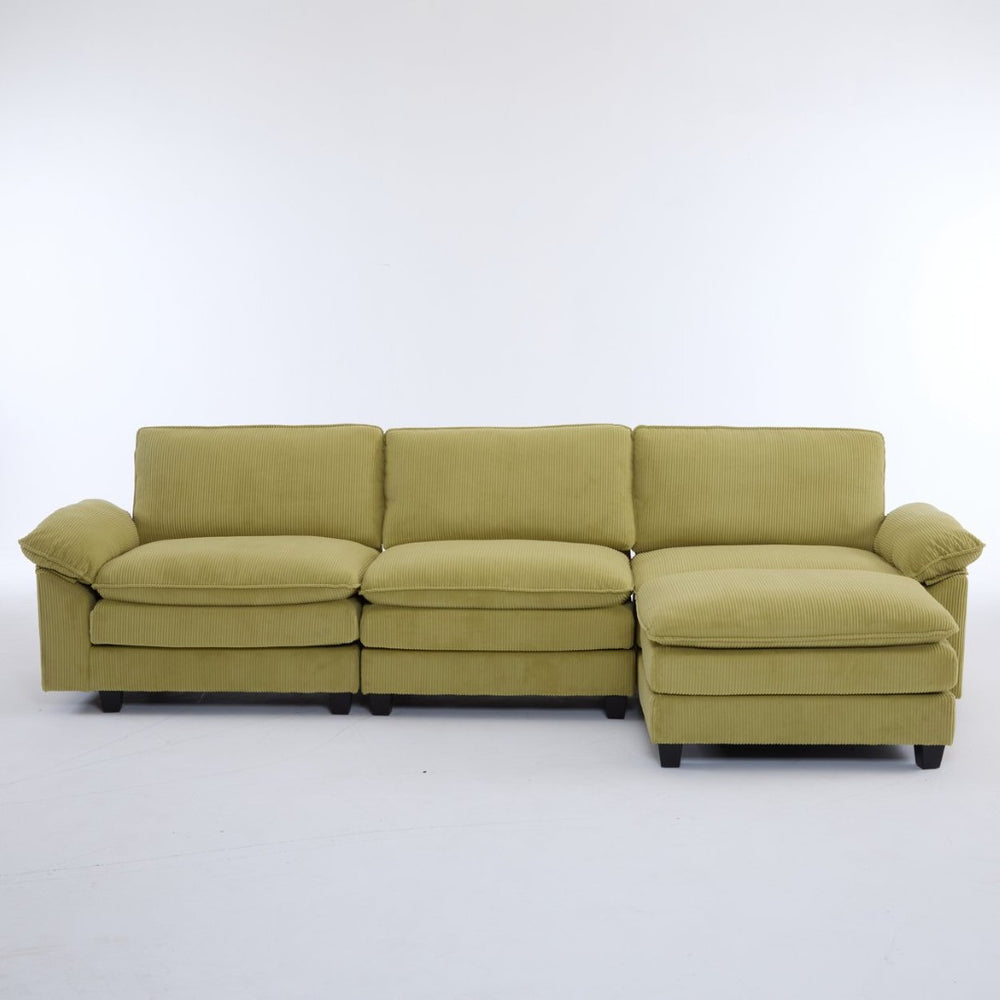 English Elm L Shaped Modular Sectional Sofa Corduroy Upholstered with Sturdy Wood Metal Frame W2911P222842