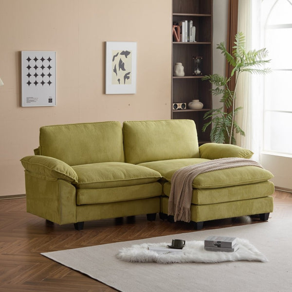 English Elm L Shaped Modular Sectional Sofa Corduroy Upholstered with Sturdy Wood Metal Frame W2911P222842