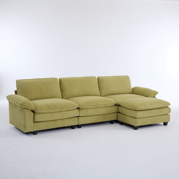 English Elm L Shaped Modular Sectional Sofa Corduroy Upholstered with Sturdy Wood Metal Frame W2911P222842