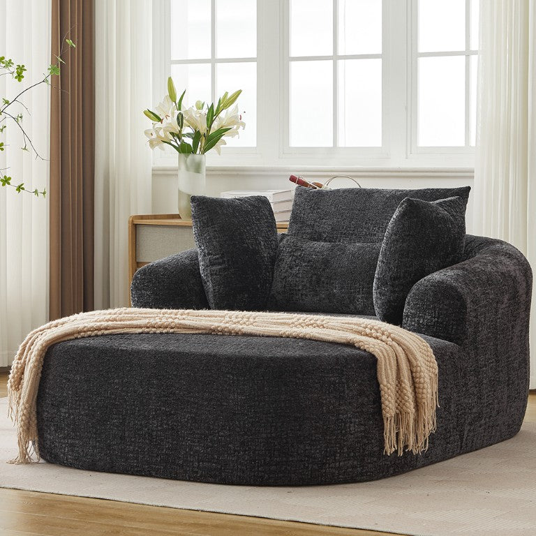 English Elm Oversized Corduroy Chaise Lounge with Armrests and Pillows for Bedroom Apartment W2915P305707
