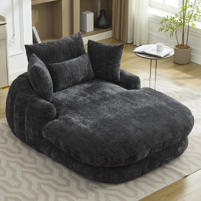 English Elm Oversized Chenille Chaise Lounge Deep Seat Reading Chair for Bedroom Living Room Black W2915P332340