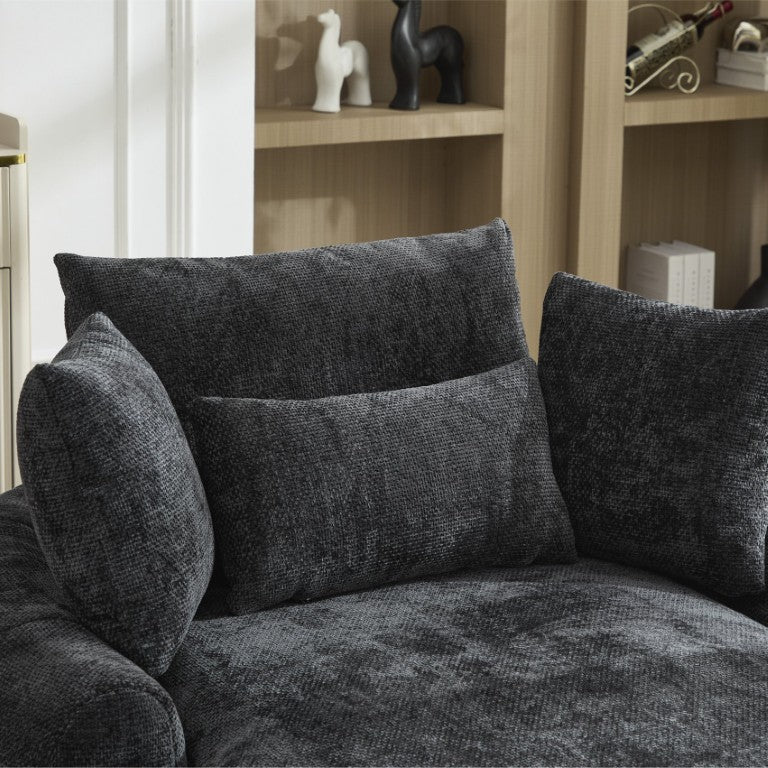 English Elm Oversized Chenille Chaise Lounge Deep Seat Reading Chair for Bedroom Living Room Black W2915P332340