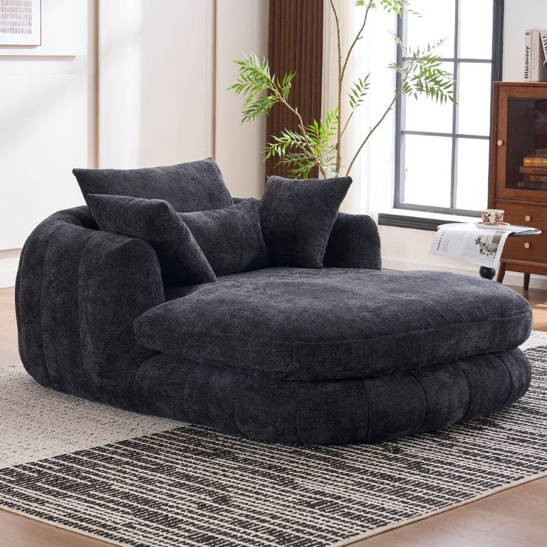 English Elm Oversized Chenille Chaise Lounge Deep Seat Foam Fill Reading Chair for Bedroom Black W2915P459420