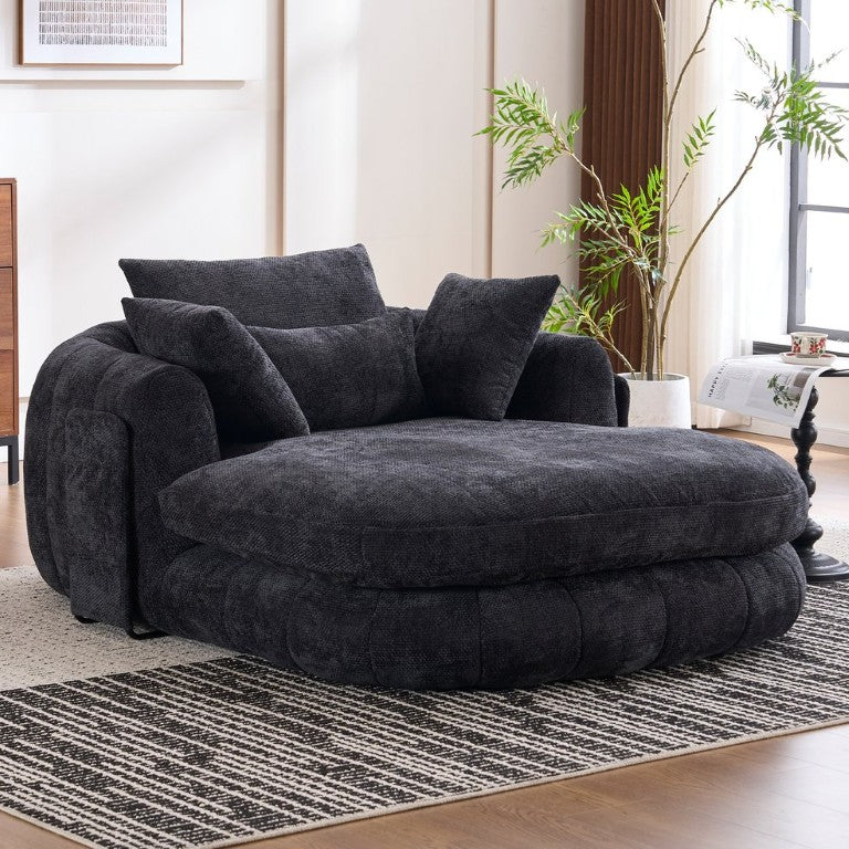 English Elm Oversized Chenille Chaise Lounge Deep Seat Foam Fill Reading Chair for Bedroom Black W2915P459420