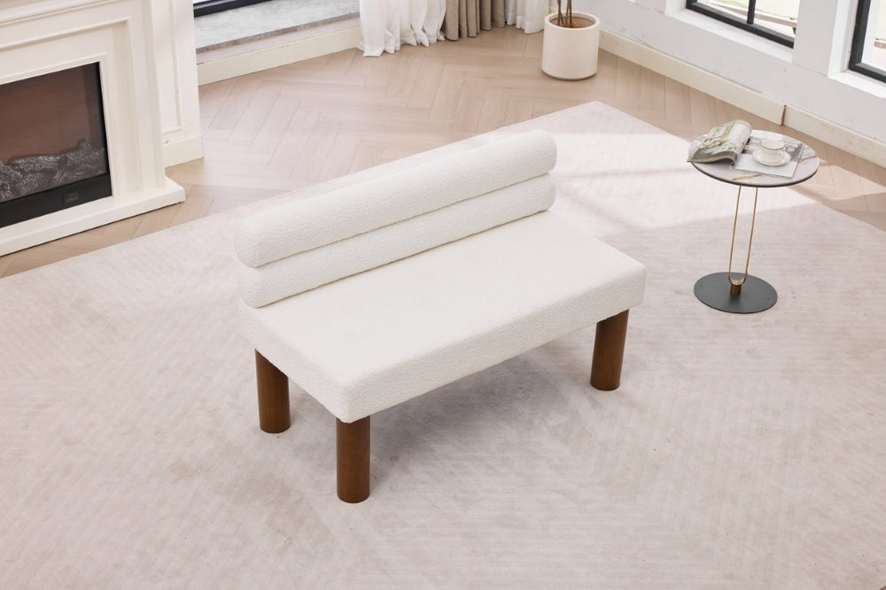 English Elm Upholstered Boucle Bench with Curved Backrest for Bedroom Entryway or Dining W2915P461613