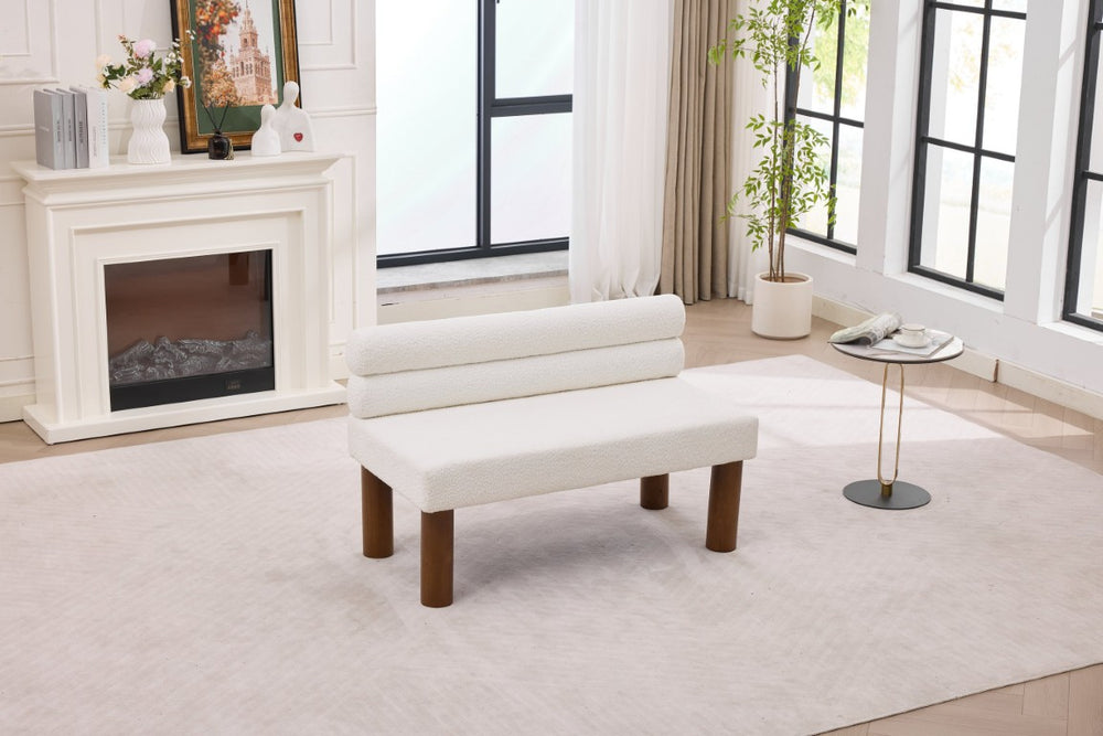 English Elm Upholstered Boucle Bench with Curved Backrest for Bedroom Entryway or Dining W2915P461613