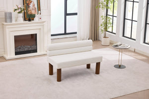 English Elm Upholstered Boucle Bench with Curved Backrest for Bedroom Entryway or Dining W2915P461613