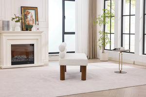 English Elm Upholstered Boucle Bench with Curved Backrest for Bedroom Entryway or Dining W2915P461613