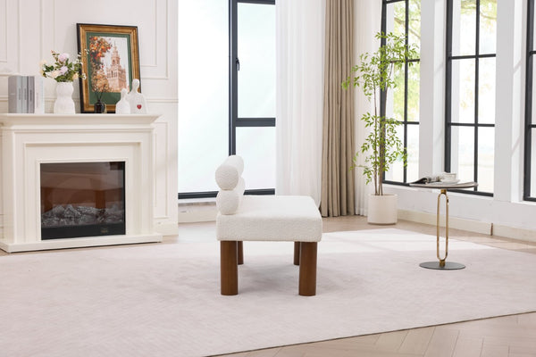 English Elm Upholstered Boucle Bench with Curved Backrest for Bedroom Entryway or Dining W2915P461613
