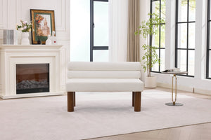 English Elm Upholstered Boucle Bench with Curved Backrest for Bedroom Entryway or Dining W2915P461613