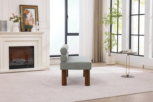 English Elm Upholstered Boucle Bench with Curved Back and Rubberwood Legs for Bedroom or Entryway W2915P461614