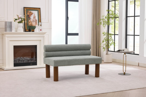 English Elm Upholstered Boucle Bench with Curved Back and Rubberwood Legs for Bedroom or Entryway W2915P461614
