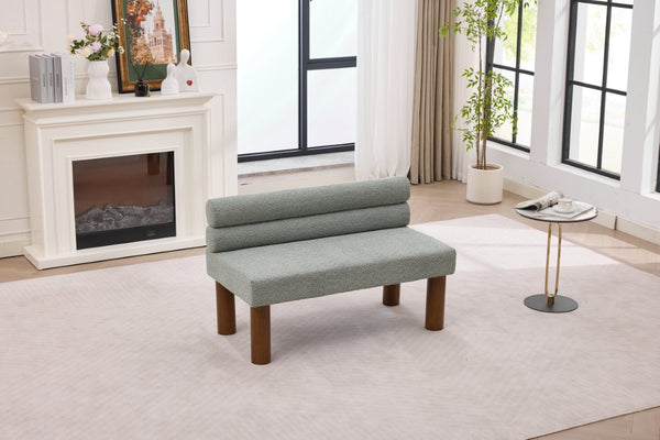 English Elm Upholstered Boucle Bench with Curved Back and Rubberwood Legs for Bedroom or Entryway W2915P461614