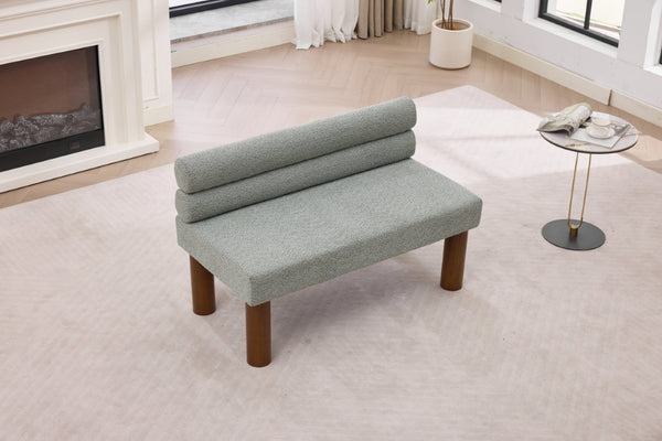 English Elm Upholstered Boucle Bench with Curved Back and Rubberwood Legs for Bedroom or Entryway W2915P461614