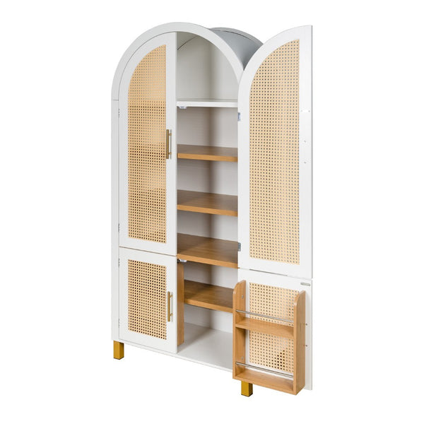 English Elm 71" Tall Rattan Door Farmhouse Cabinet with Adjustable Shelves for Dining Kitchen White W2917P493733