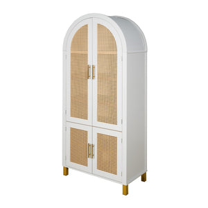 English Elm 71" Tall Rattan Door Farmhouse Cabinet with Adjustable Shelves for Dining Kitchen White W2917P493733