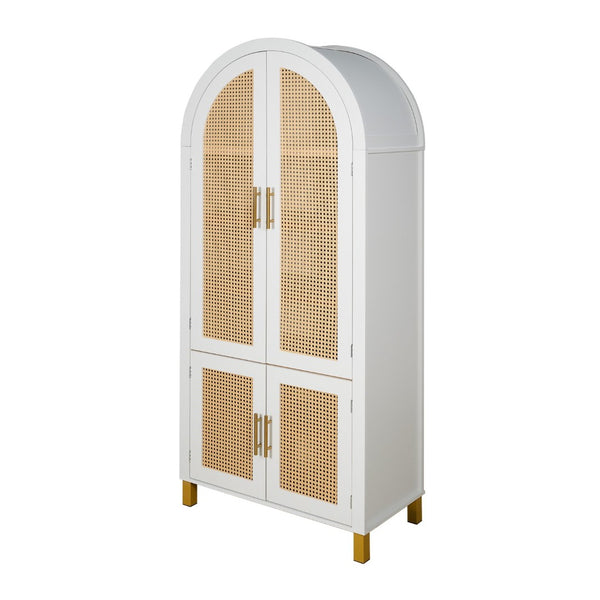English Elm 71" Tall Rattan Door Farmhouse Cabinet with Adjustable Shelves for Dining Kitchen White W2917P493733