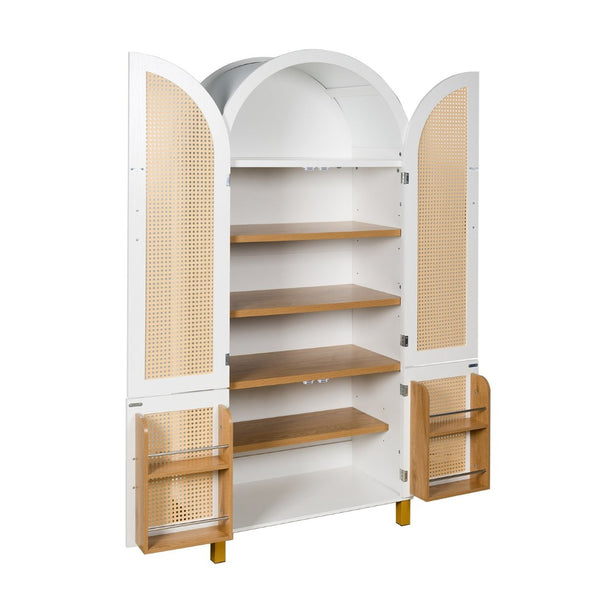 English Elm 71" Tall Rattan Door Farmhouse Cabinet with Adjustable Shelves for Dining Kitchen White W2917P493733