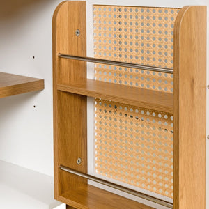 English Elm 71" Tall Rattan Door Farmhouse Cabinet with Adjustable Shelves for Dining Kitchen White W2917P493733