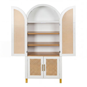 English Elm 71" Tall Rattan Door Farmhouse Cabinet with Adjustable Shelves for Dining Kitchen White W2917P493733