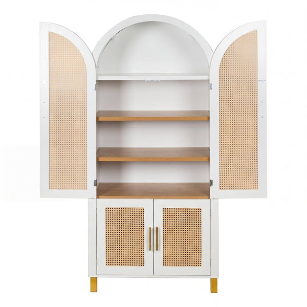 English Elm 71" Tall Rattan Door Farmhouse Cabinet with Adjustable Shelves for Dining Kitchen White W2917P493733