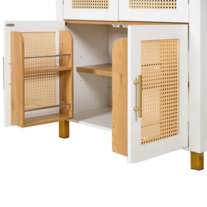 English Elm 71" Tall Rattan Door Farmhouse Cabinet with Adjustable Shelves for Dining Kitchen White W2917P493733