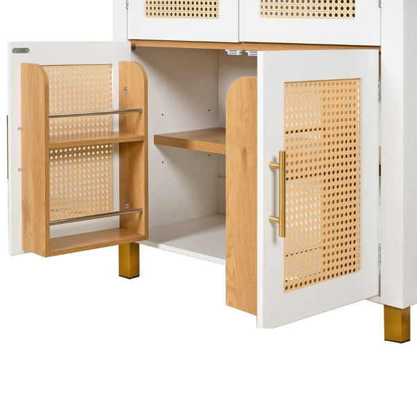 English Elm 71" Tall Rattan Door Farmhouse Cabinet with Adjustable Shelves for Dining Kitchen White W2917P493733