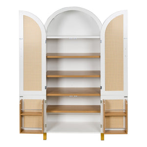 English Elm 71" Tall Rattan Door Farmhouse Cabinet with Adjustable Shelves for Dining Kitchen White W2917P493733