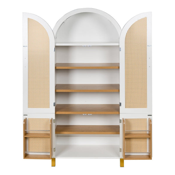 English Elm 71" Tall Rattan Door Farmhouse Cabinet with Adjustable Shelves for Dining Kitchen White W2917P493733
