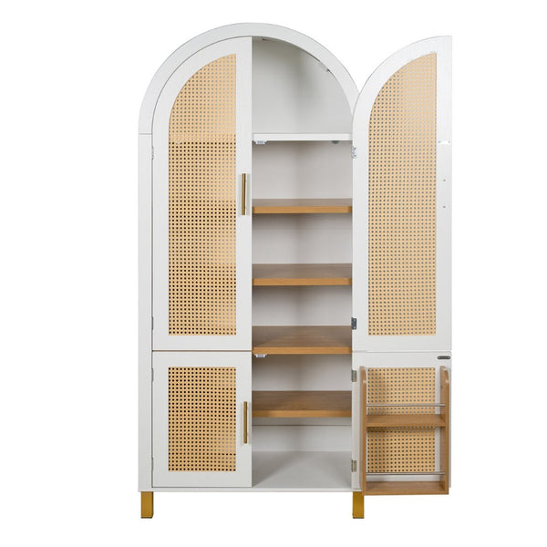 English Elm 71" Tall Rattan Door Farmhouse Cabinet with Adjustable Shelves for Dining Kitchen White W2917P493733