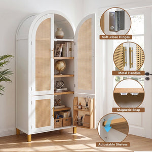 English Elm 71" Tall Rattan Door Farmhouse Cabinet with Adjustable Shelves for Dining Kitchen White W2917P493733